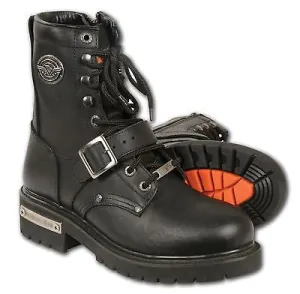MEN'S MOTORBIKE REAL LEATHER BUCKLED & LACE TO TOE BOOT WITH SIDE ZIPPER