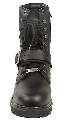 MEN'S MOTORBIKE REAL LEATHER BUCKLED & LACE TO TOE BOOT WITH SIDE ZIPPER