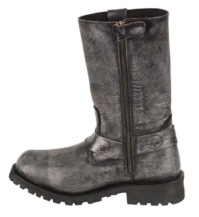 Men's Motorcycle riders Distressed Grey Pure Leather 11 inch Toe Boot