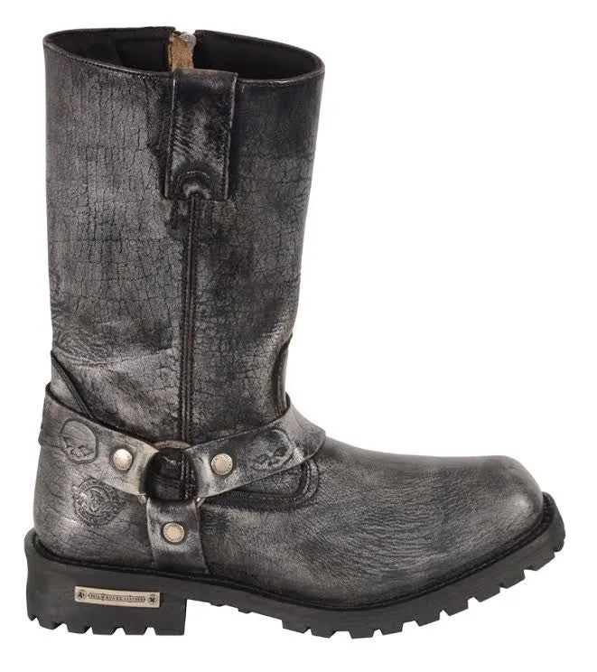Men's Motorcycle riders Distressed Grey Pure Leather 11 inch Toe Boot