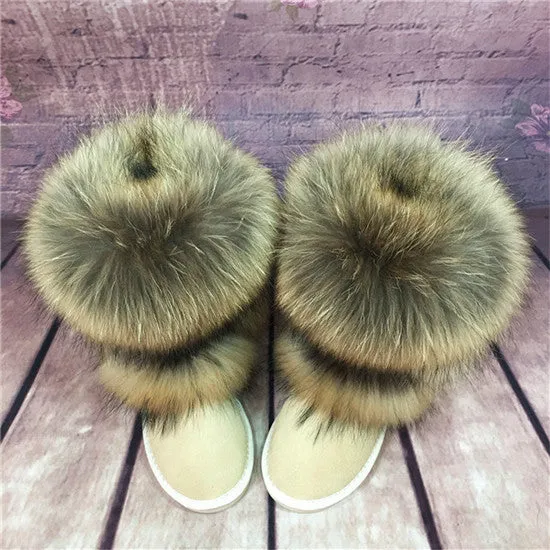 Mid-Calf Fox Fur Snow Boots