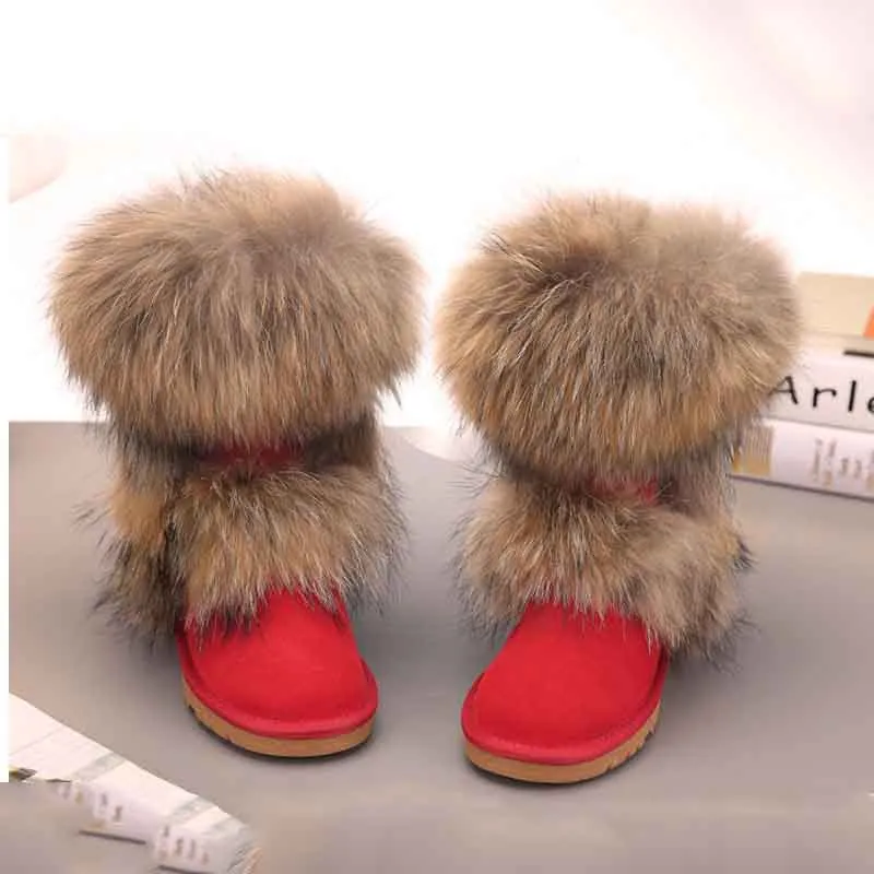 Mid-Calf Fox Fur Snow Boots