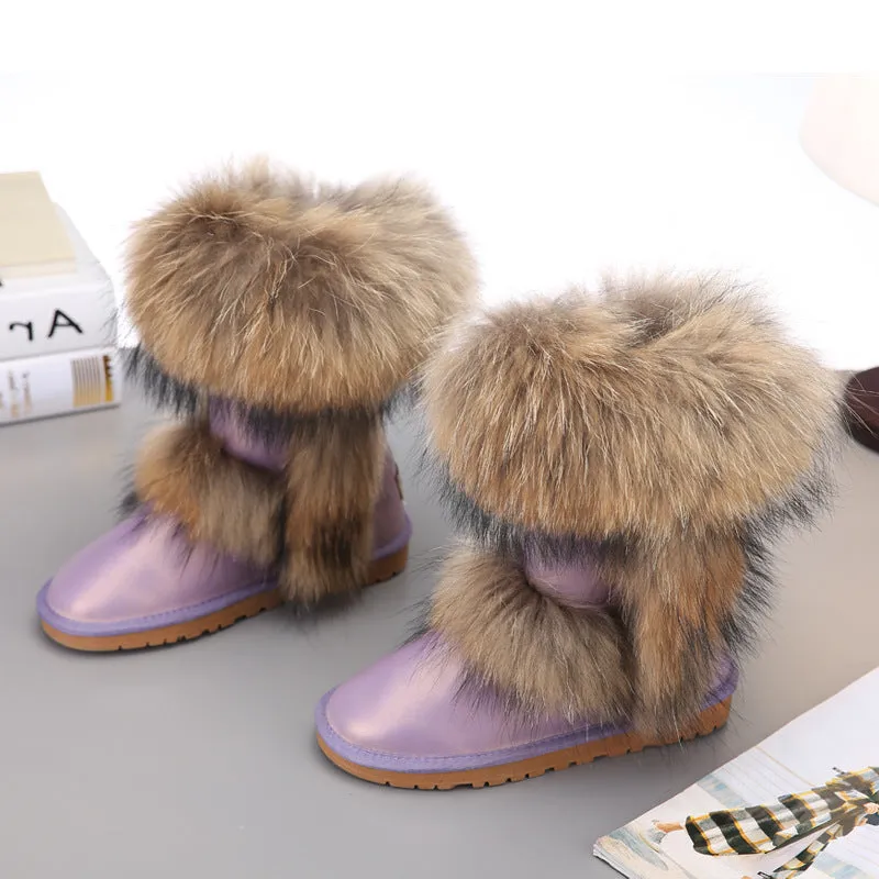 Mid-Calf Fox Fur Snow Boots