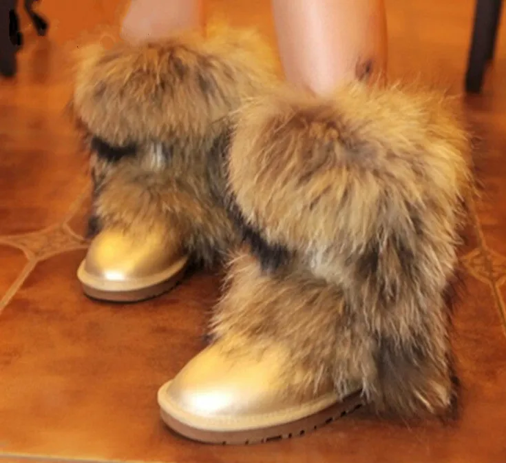 Mid-Calf Fox Fur Snow Boots
