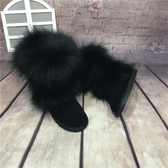 Mid-Calf Fox Fur Snow Boots