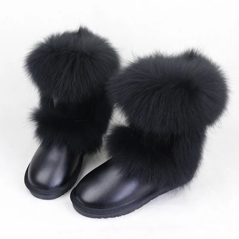 Mid-Calf Fox Fur Snow Boots