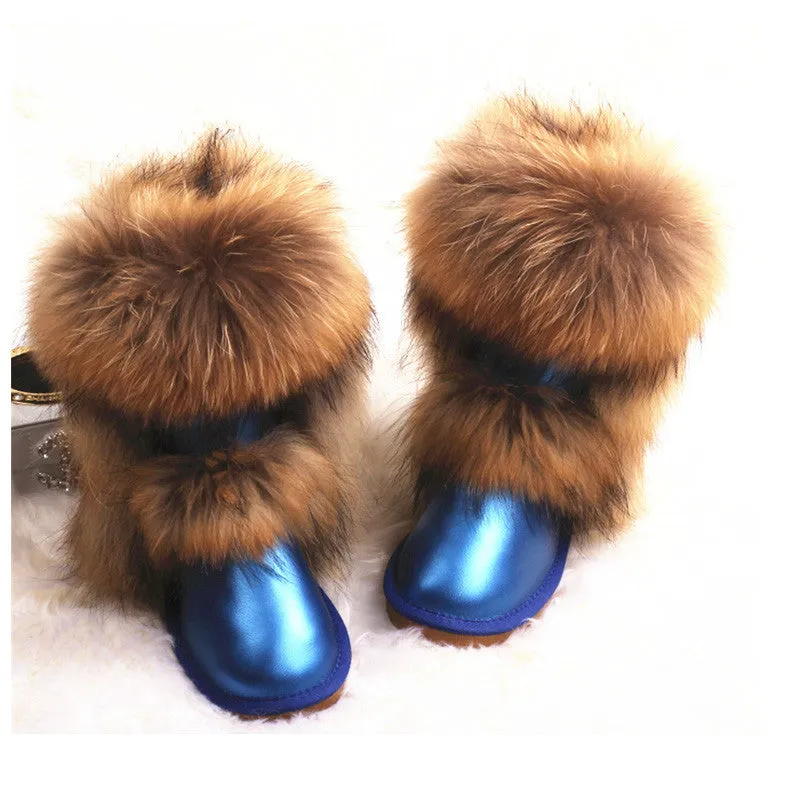 Mid-Calf Fox Fur Snow Boots