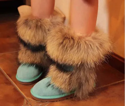 Mid-Calf Fox Fur Snow Boots
