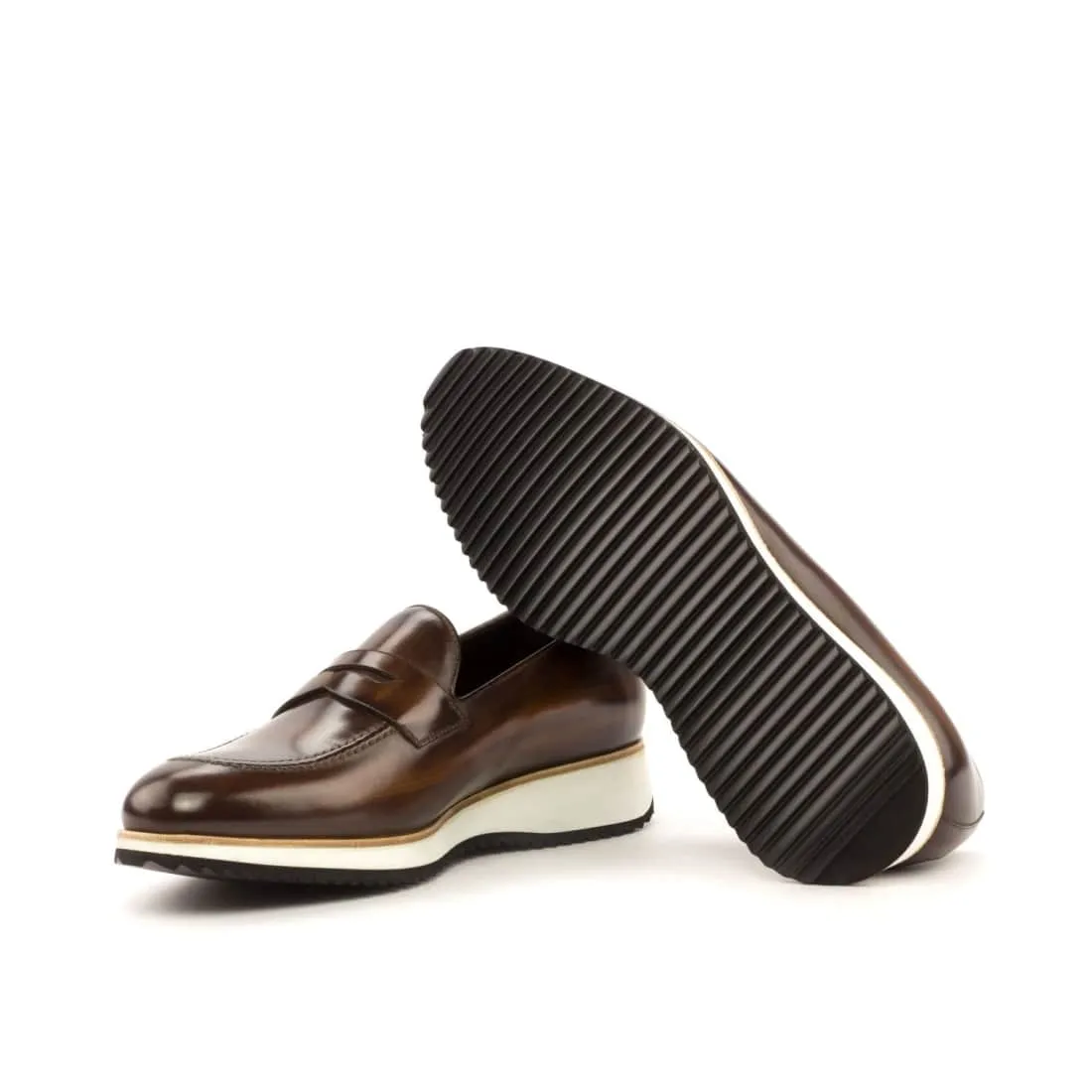 Mocassins Penny à bandeau en cuir patiné marron - Semelles Sport