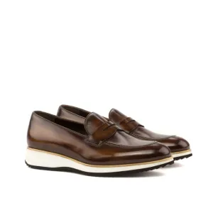 Mocassins Penny à bandeau en cuir patiné marron - Semelles Sport
