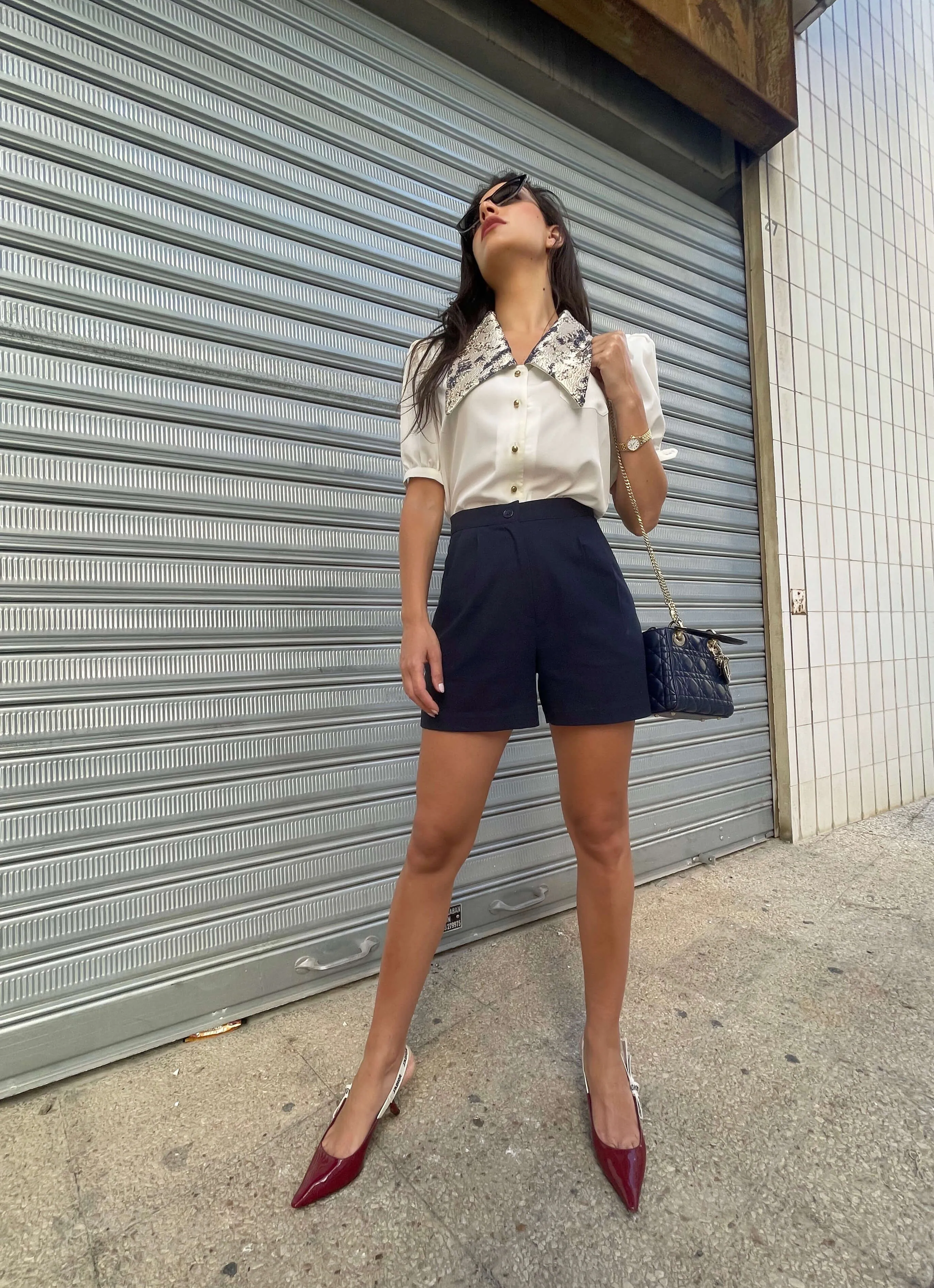 Navy Blue Tailored Linen Shorts