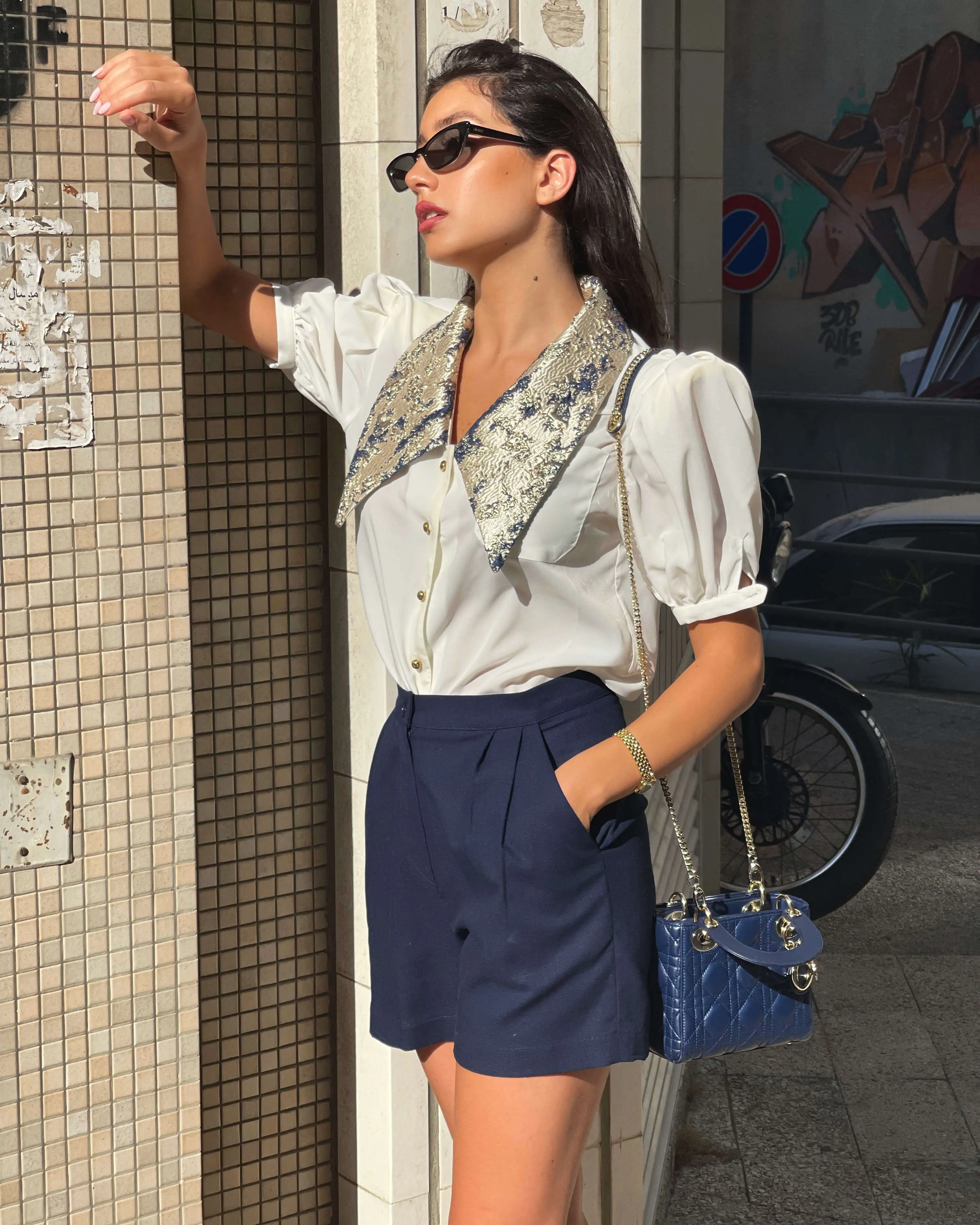 Navy Blue Tailored Linen Shorts