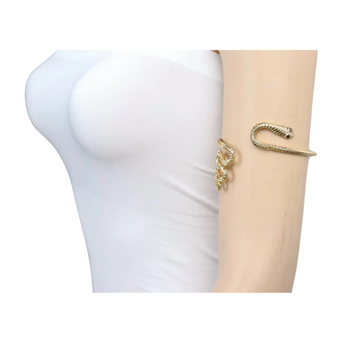 New Women Gold Color Metal Upper Arm Cuff Bracelet Cobra Snake Wrap Around Jewelry