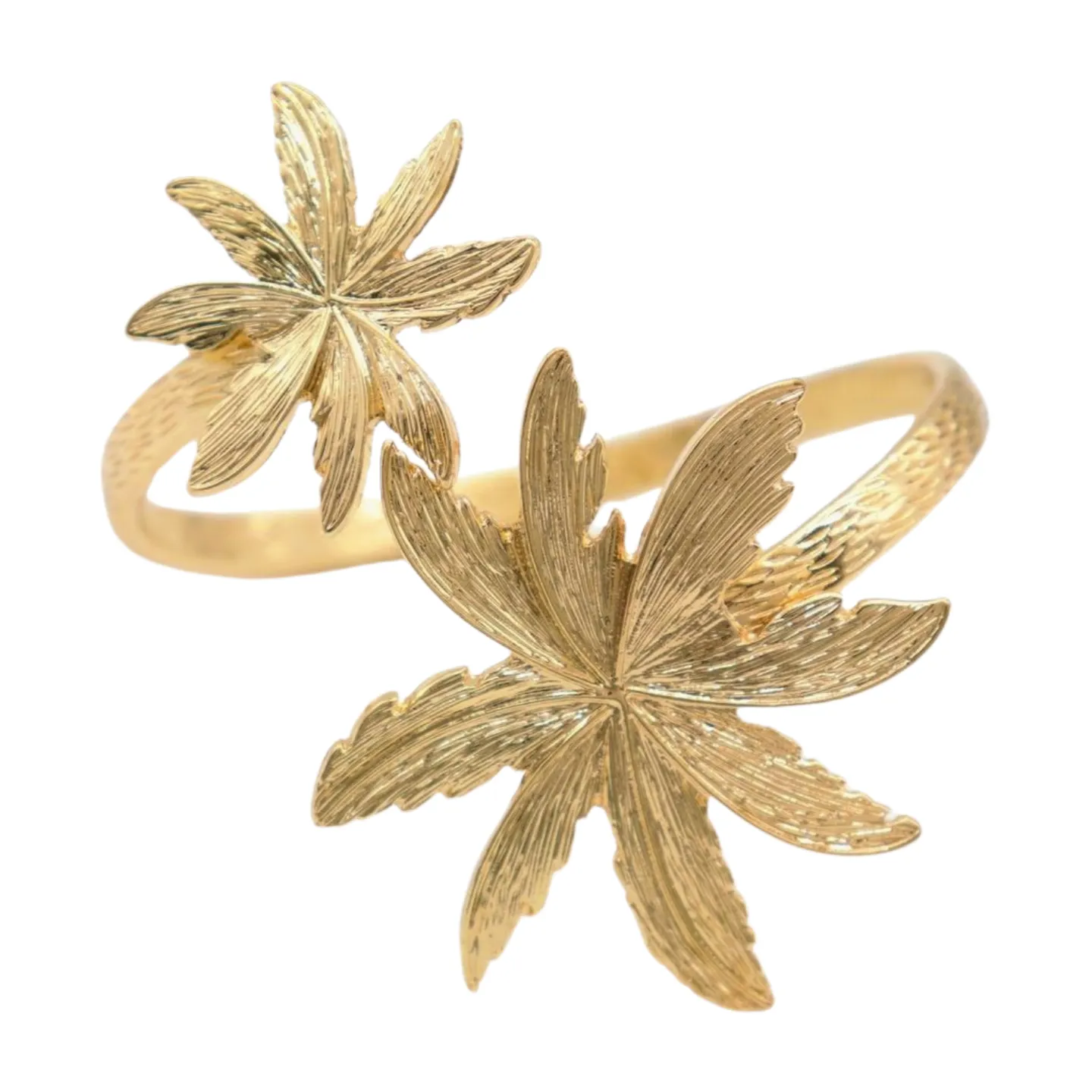 New Women Gold Metal Upper Arm Cuff Bracelet Palm Tree Flower Adjustable Fit Size