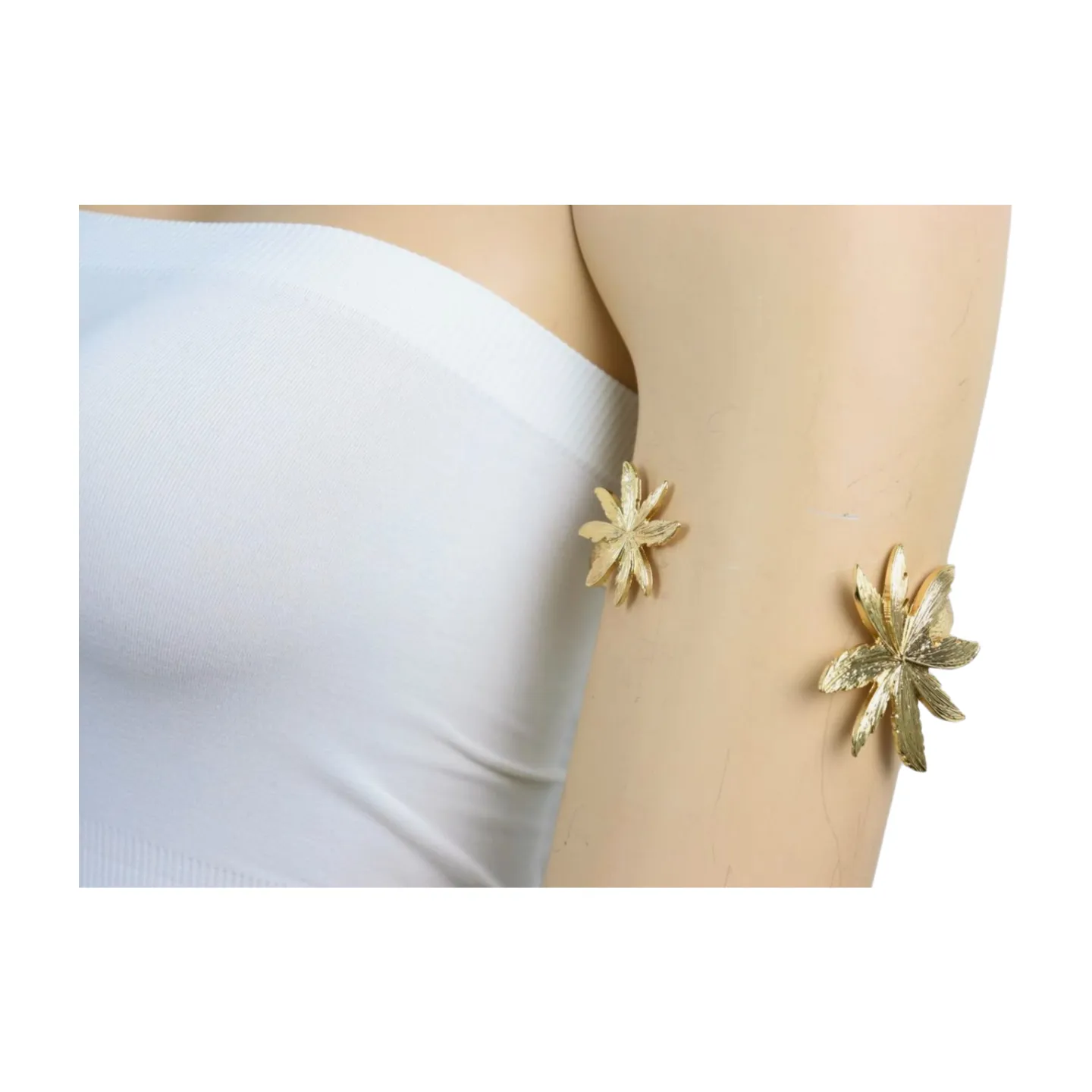 New Women Gold Metal Upper Arm Cuff Bracelet Palm Tree Flower Adjustable Fit Size