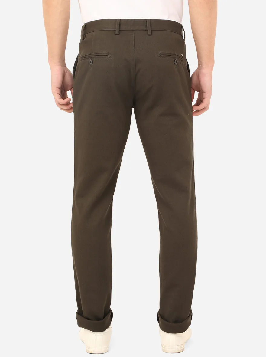 Olive Brown Solid Uno Fit Casual Trouser | JadeBlue