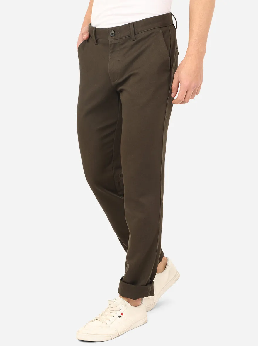 Olive Brown Solid Uno Fit Casual Trouser | JadeBlue