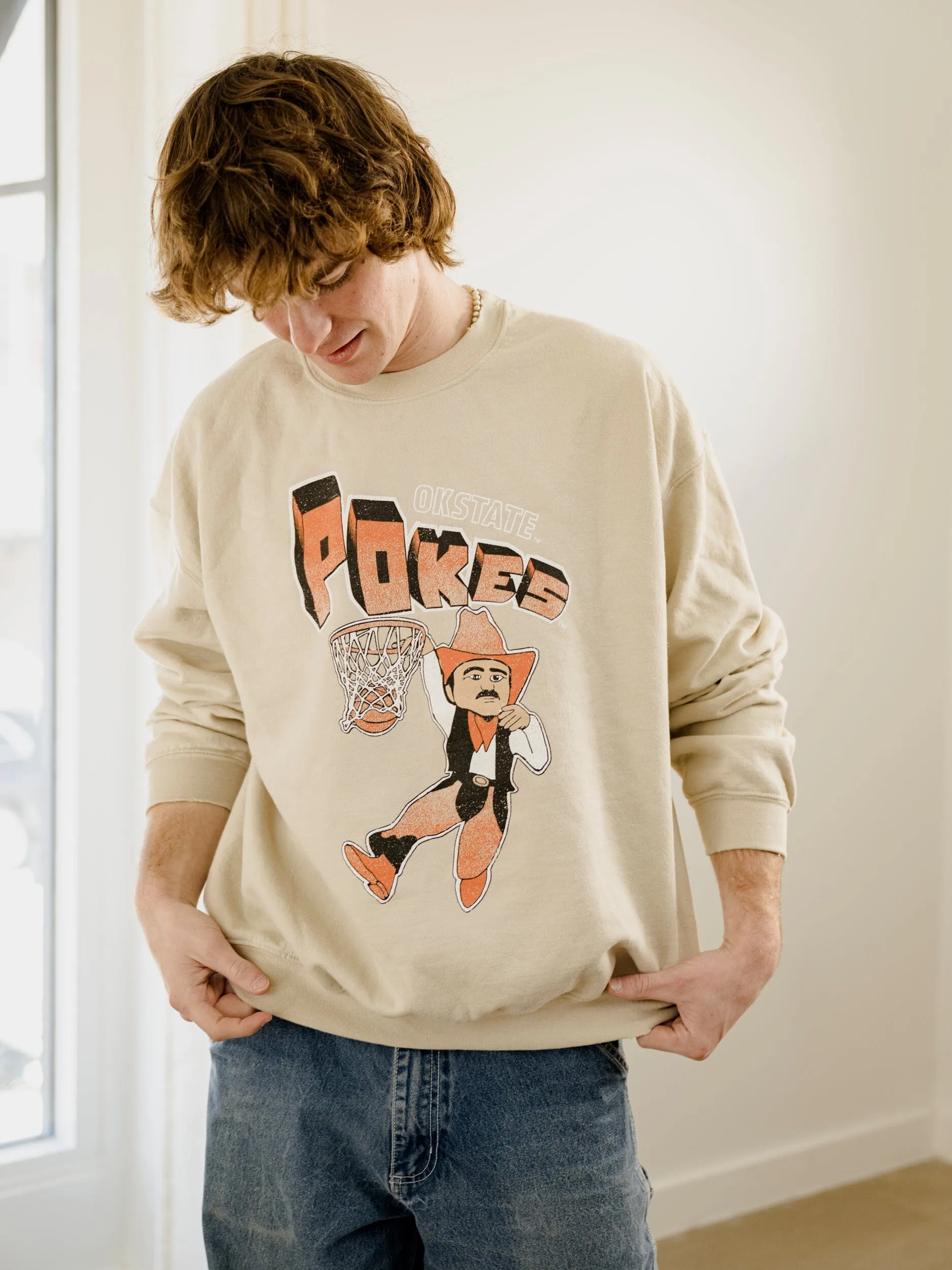 OSU Cowboys Basketball Mascot Dunk Sand Thrifted Sweatshirt