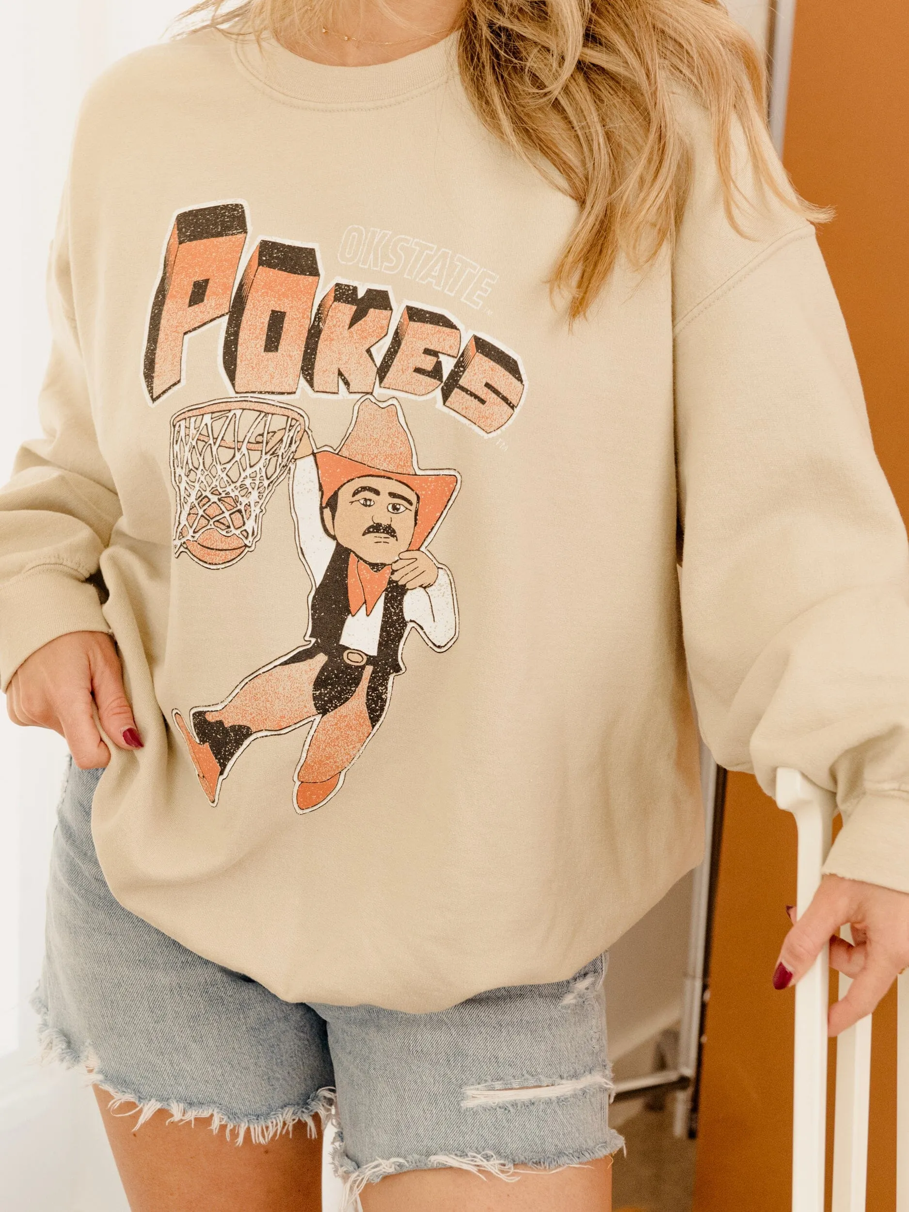 OSU Cowboys Basketball Mascot Dunk Sand Thrifted Sweatshirt