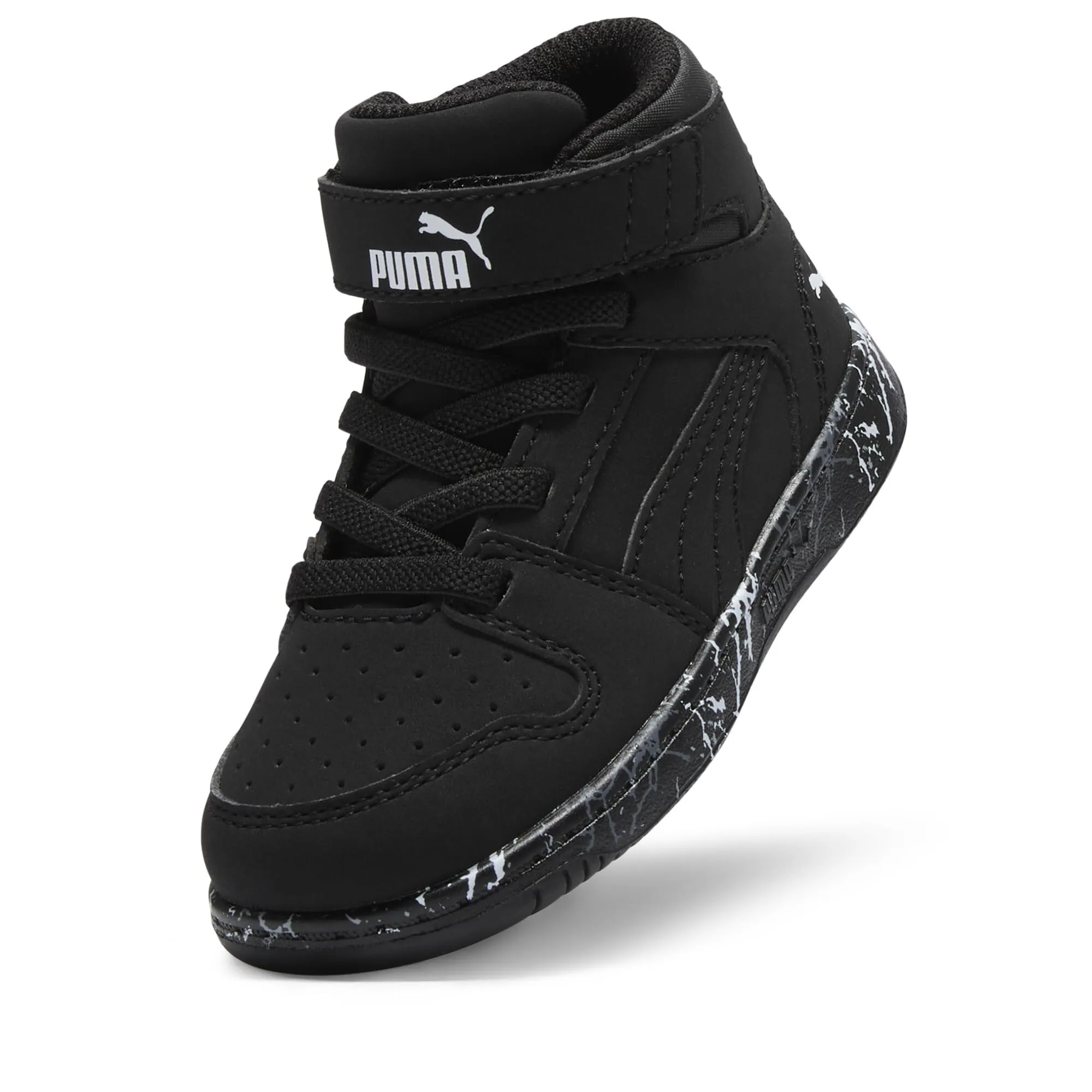 PUMA Kids Rebound Layup Mid Hook and Loop Sneaker, Black Black, 5 US Unisex Toddler