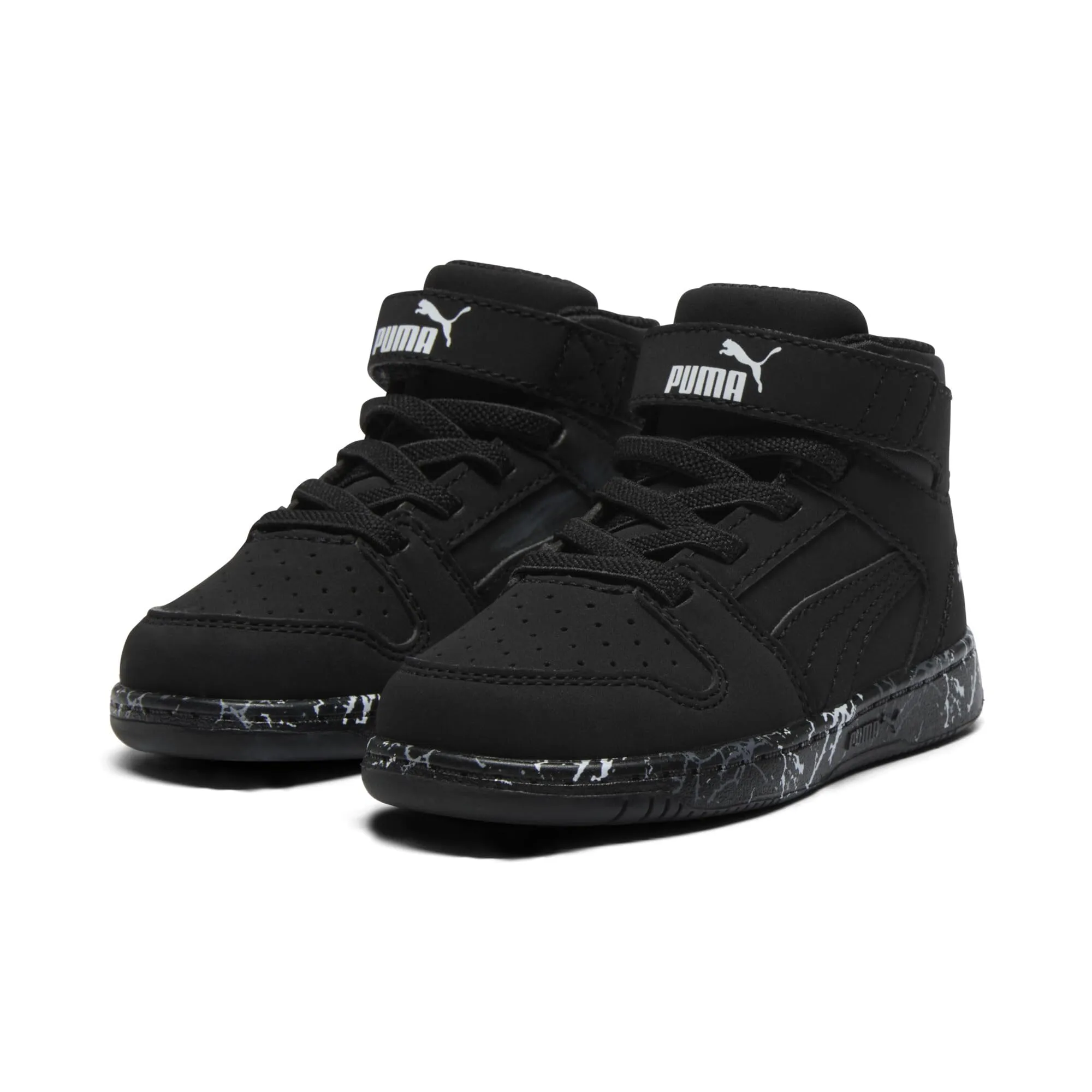 PUMA Kids Rebound Layup Mid Hook and Loop Sneaker, Black Black, 5 US Unisex Toddler