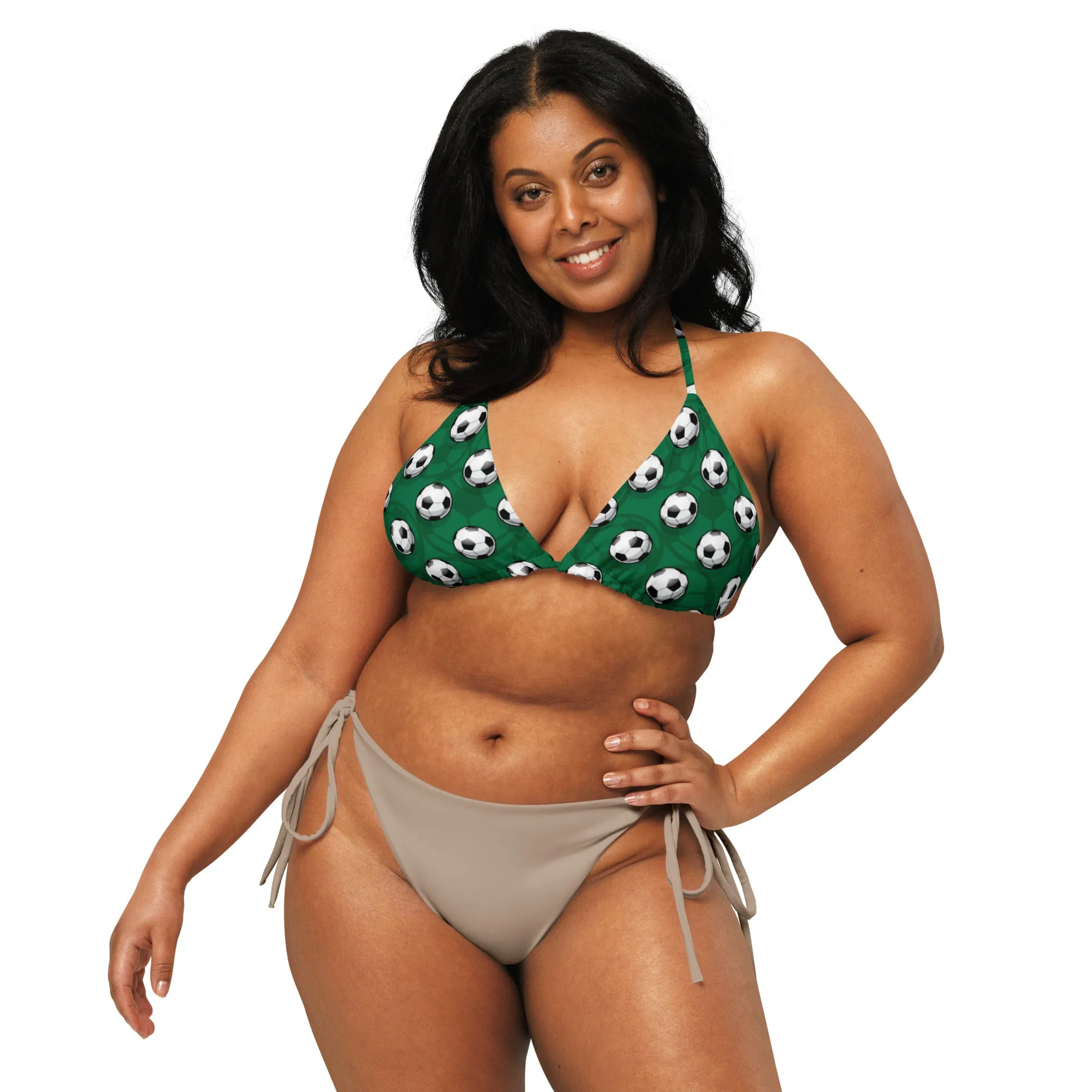 Recycled All-over print recycled string bikini top,  Soccer Mania Top, Gift