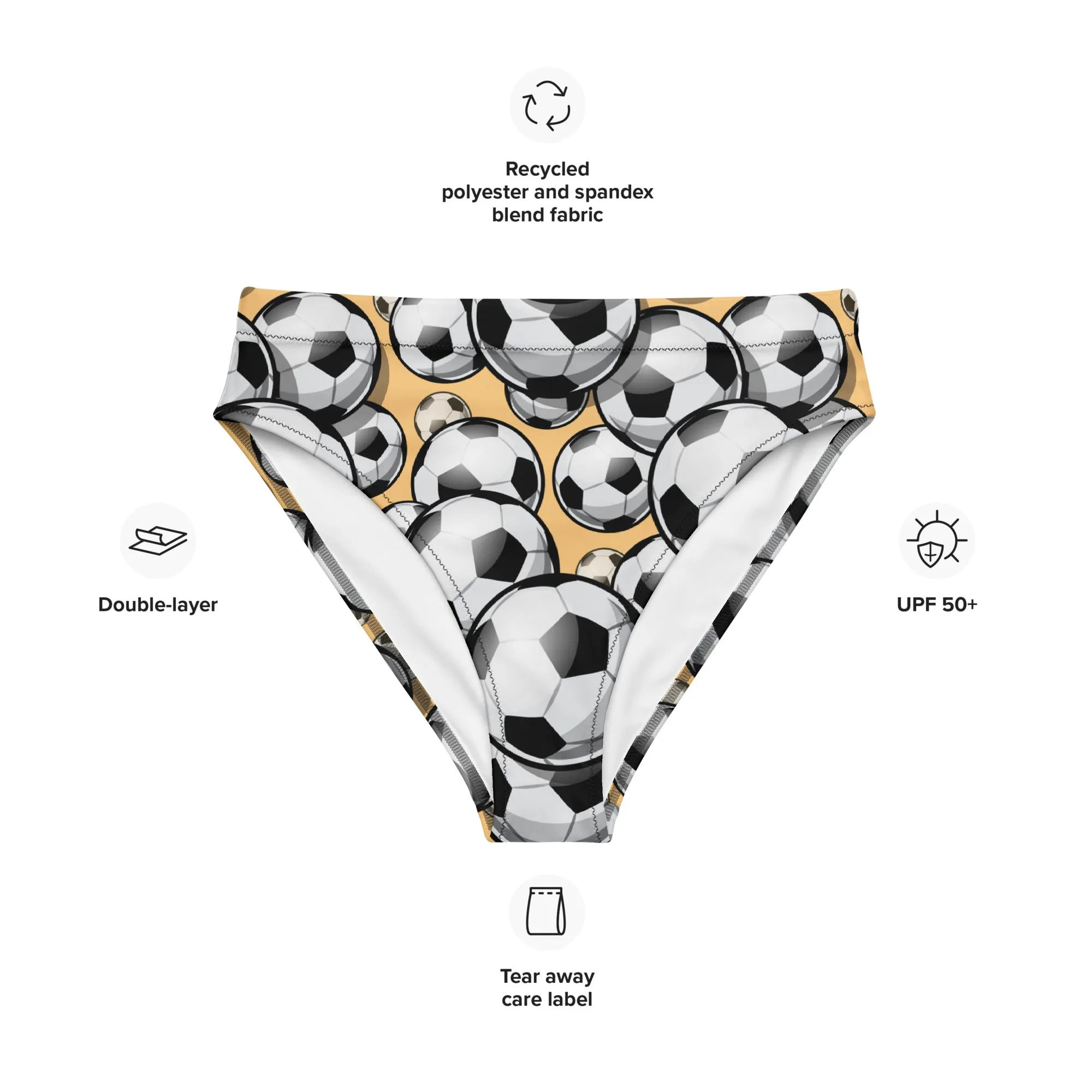 Recycled high-waisted bikini bottom, Soccer Mania Top, Gift