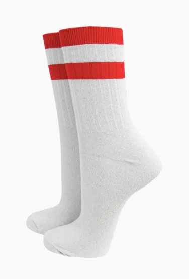 Red and White Stripe Crew Socks