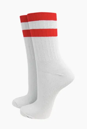 Red and White Stripe Crew Socks