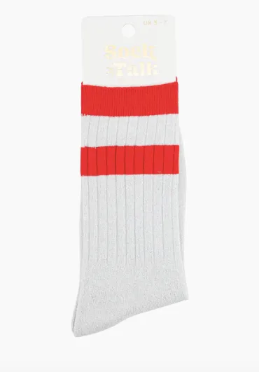Red and White Stripe Crew Socks