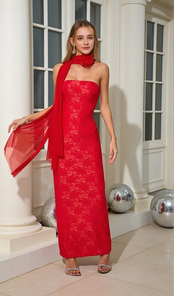 Red strapless Maxi Dress