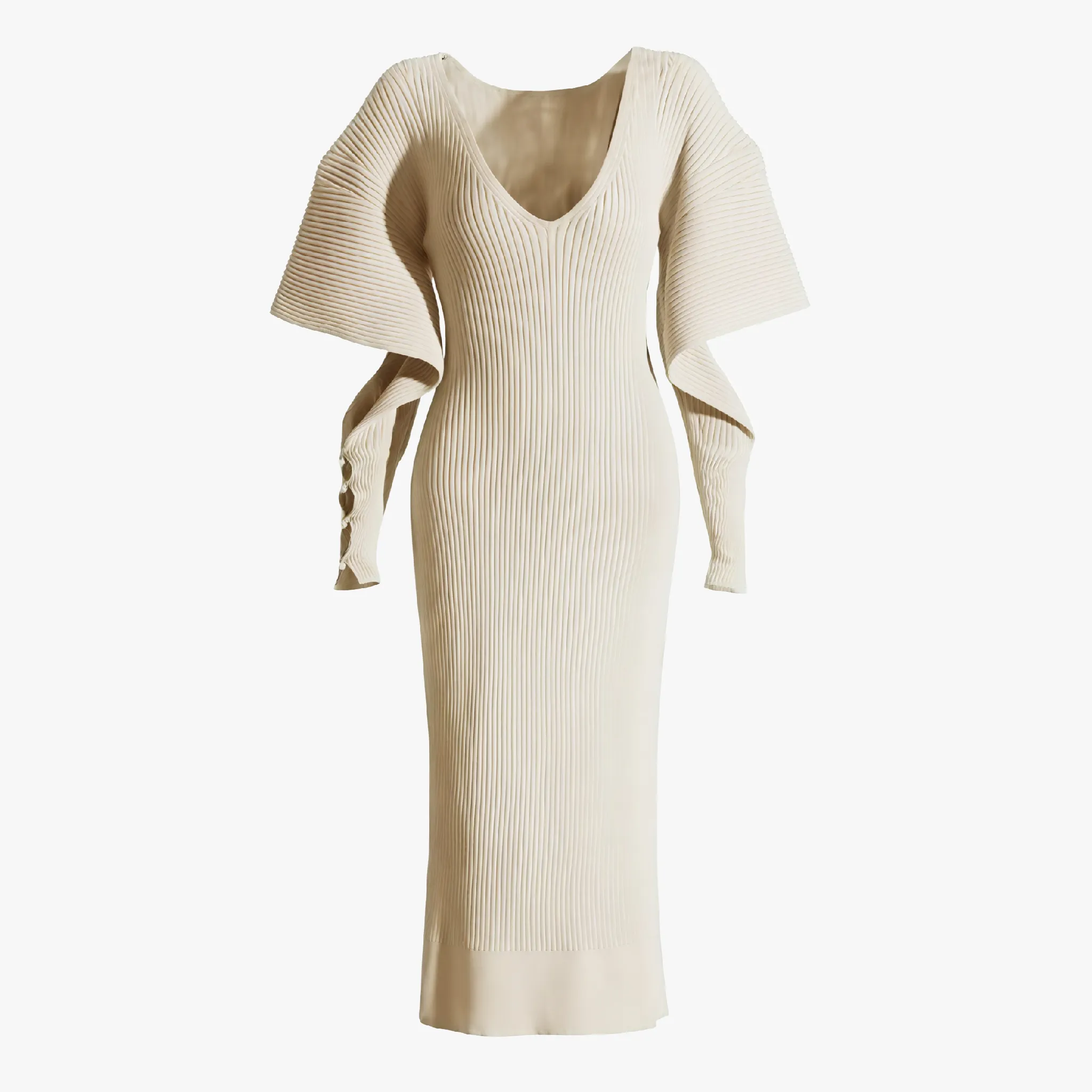 Ribbed Knit Midi Dress with Cape Sleeves