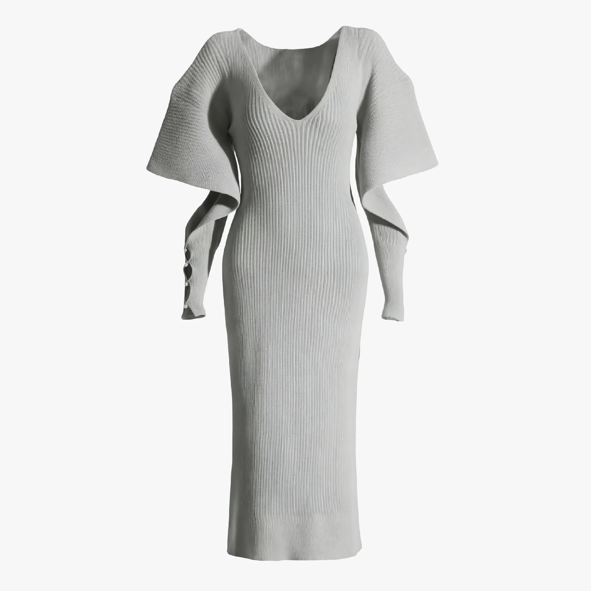 Ribbed Knit Midi Dress with Cape Sleeves
