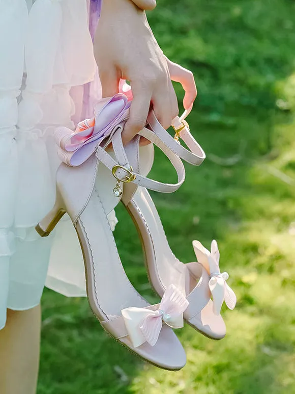 ROCOCO Style Lolita Sandals Green Bows PU Leather Pointed Toe Lolita Summer Shoes