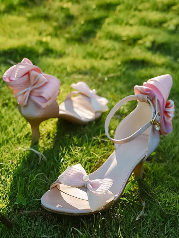 ROCOCO Style Lolita Sandals Green Bows PU Leather Pointed Toe Lolita Summer Shoes