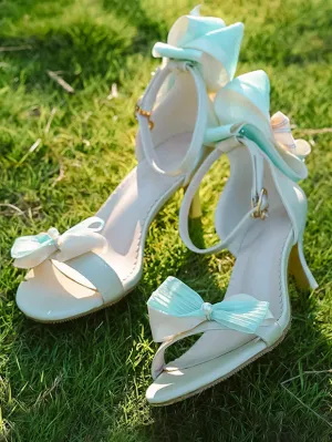 ROCOCO Style Lolita Sandals Green Bows PU Leather Pointed Toe Lolita Summer Shoes