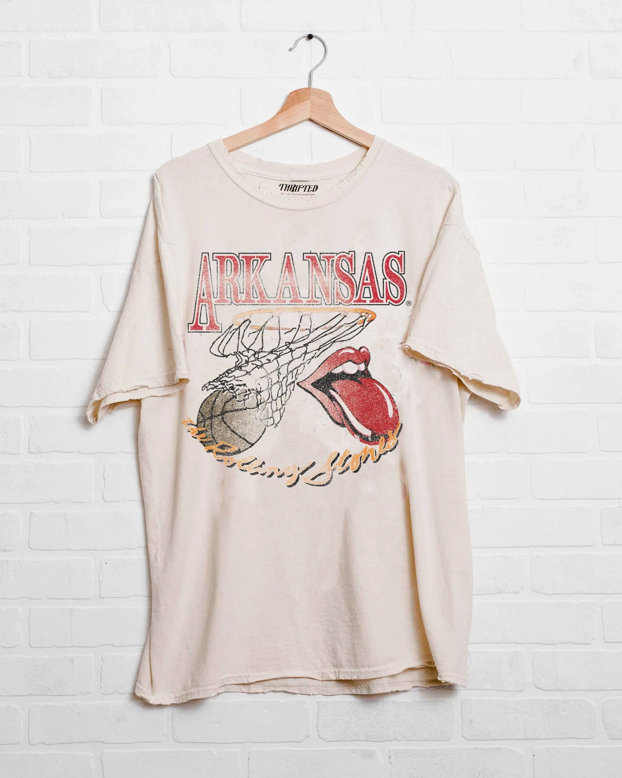 Rolling Stones Arkansas Basketball Net Off White Thrifted Tee