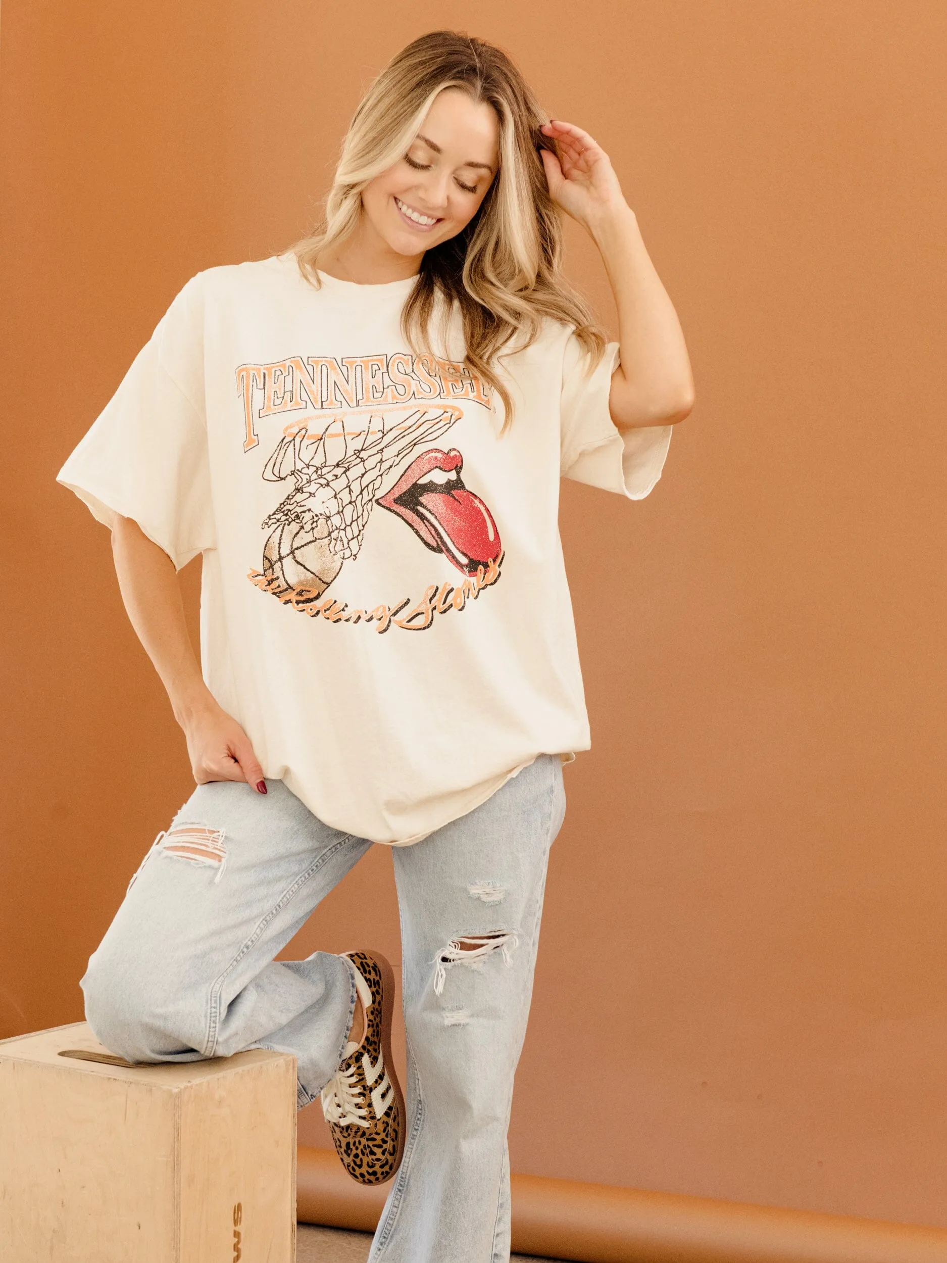 Rolling Stones Volunteers Basketball Net Off White Thrifted Tee