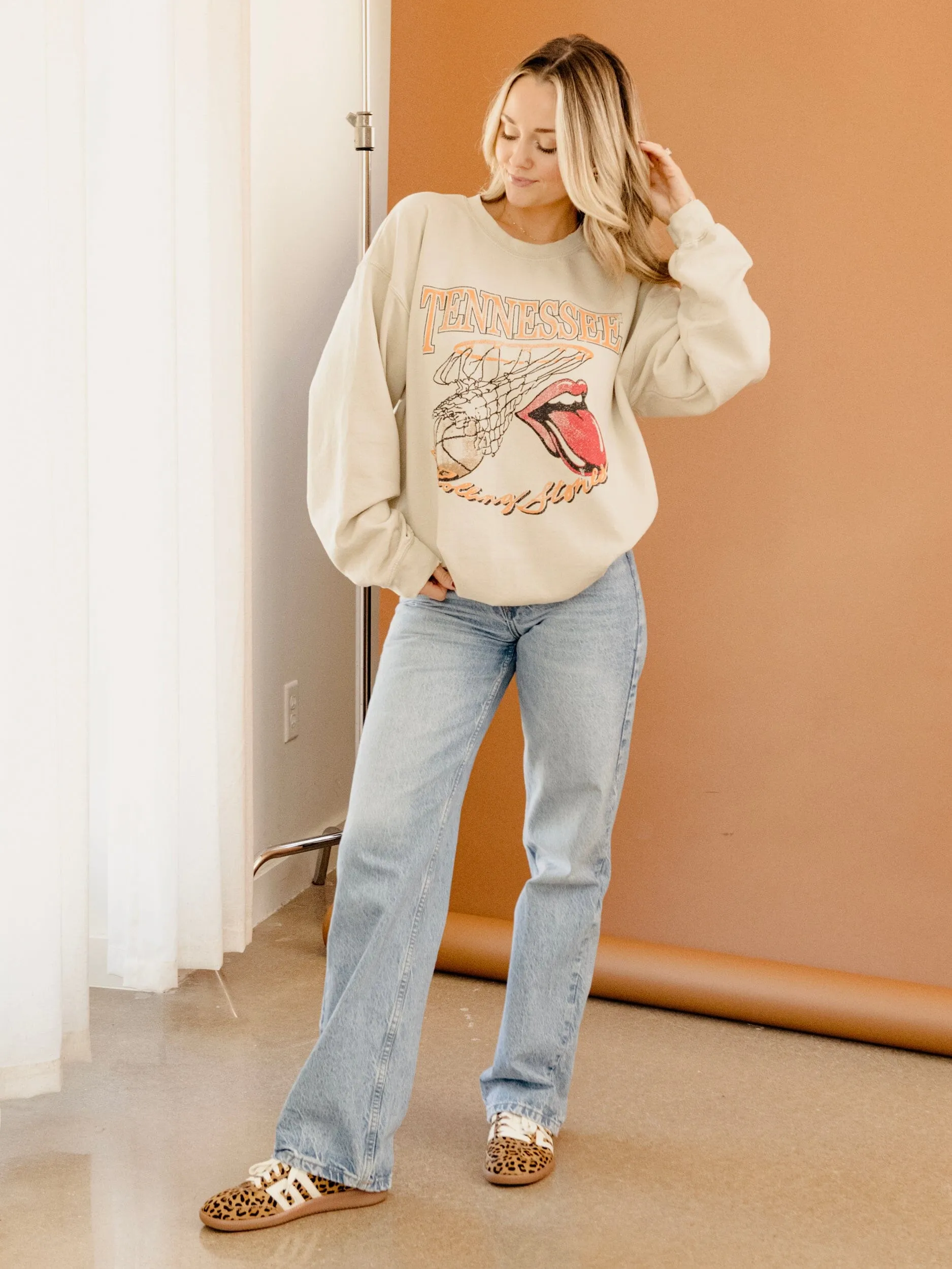Rolling Stones Volunteers Basketball Net Sand Thrifted Sweatshirt