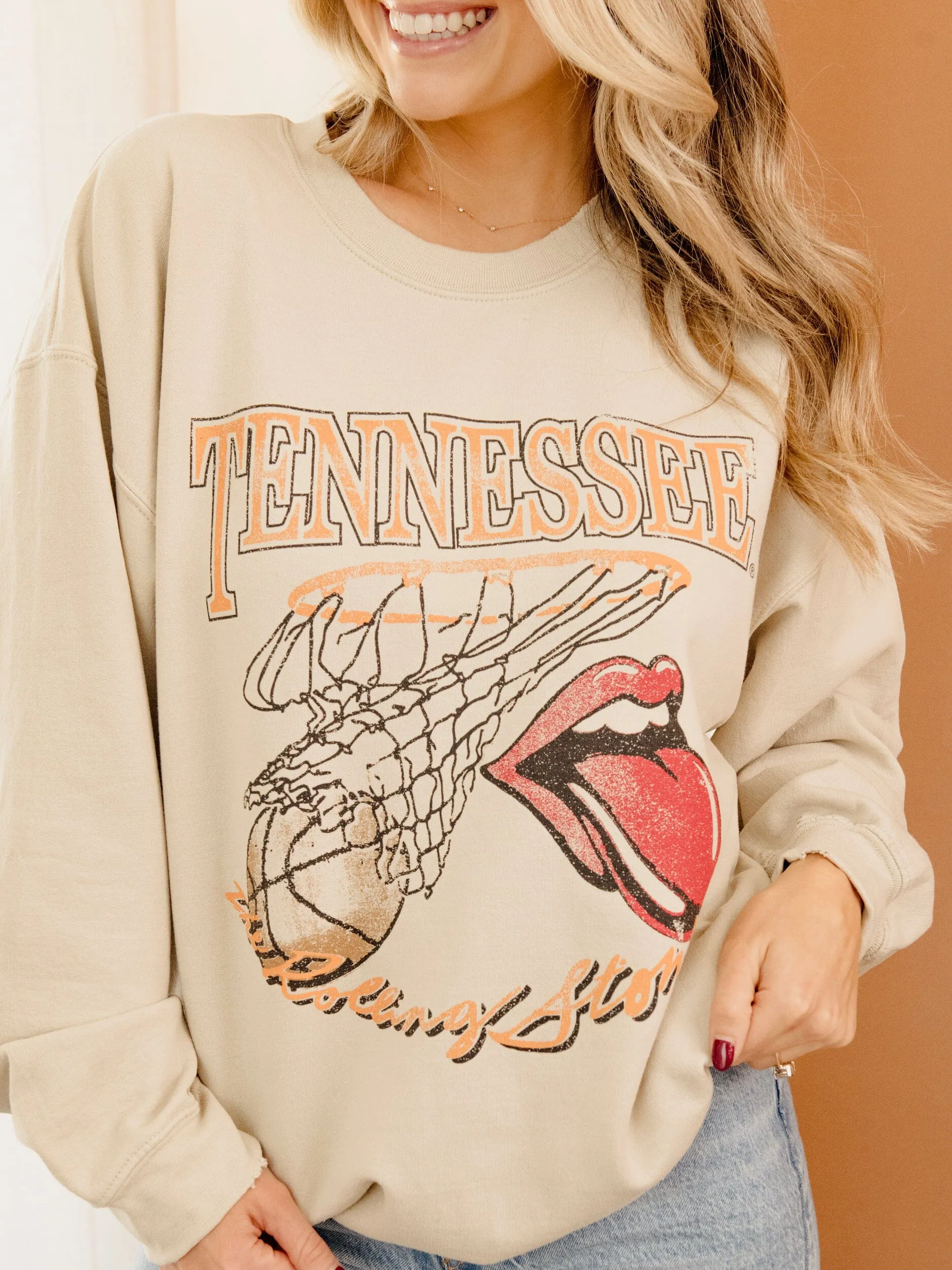 Rolling Stones Volunteers Basketball Net Sand Thrifted Sweatshirt