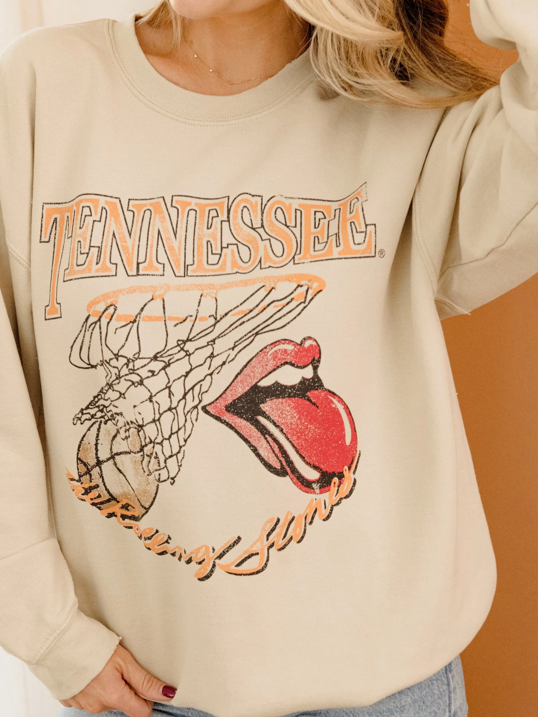 Rolling Stones Volunteers Basketball Net Sand Thrifted Sweatshirt