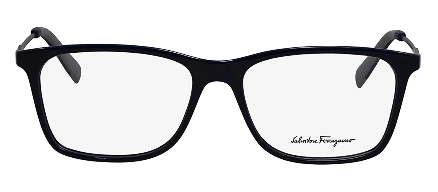Salvatore Ferragamo SF 2876 439 Square Metal Blue Eyeglasses with Logo Stamped Demo Lenses