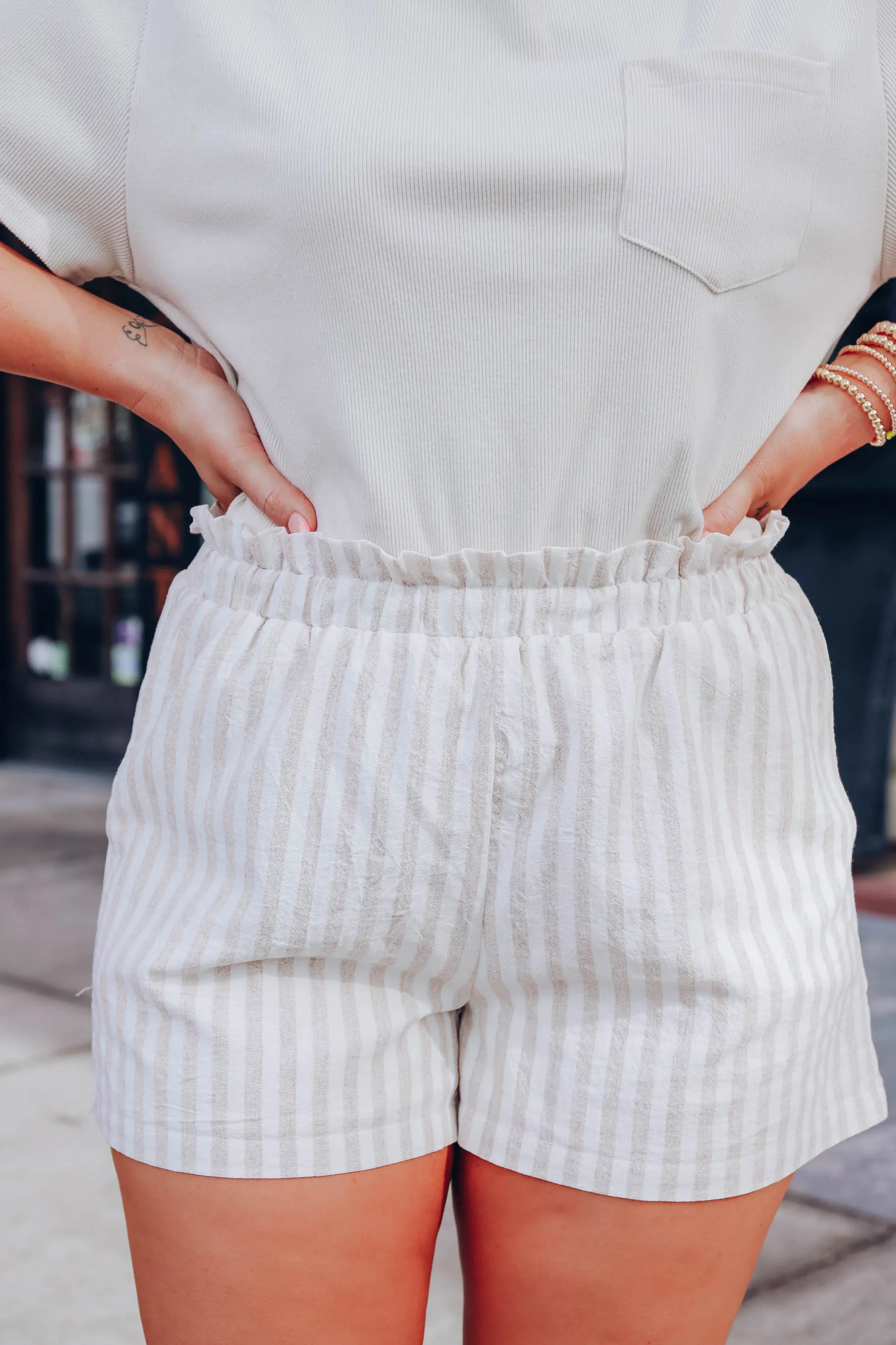 Sandy Ruffle Waist Striped Shorts