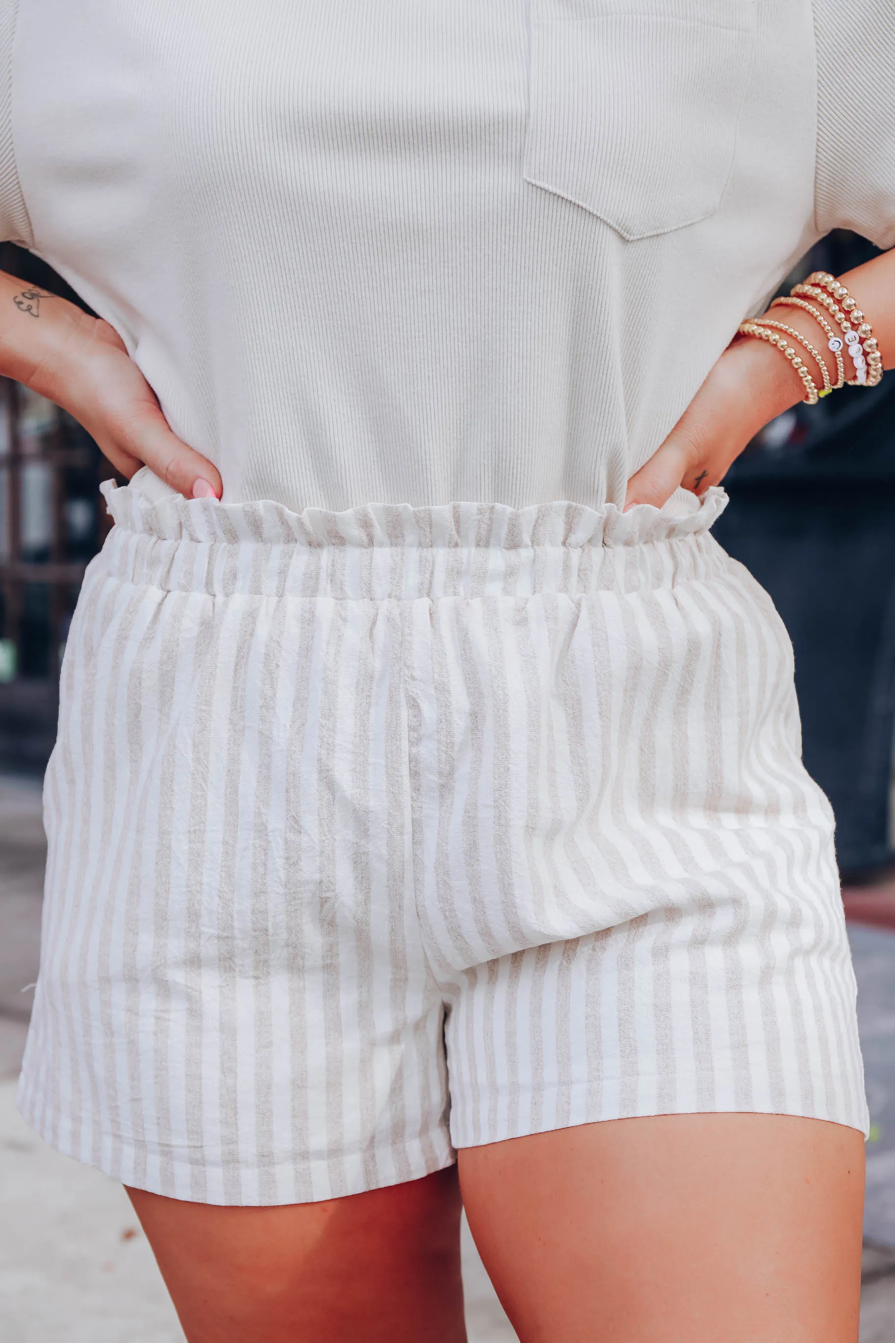 Sandy Ruffle Waist Striped Shorts