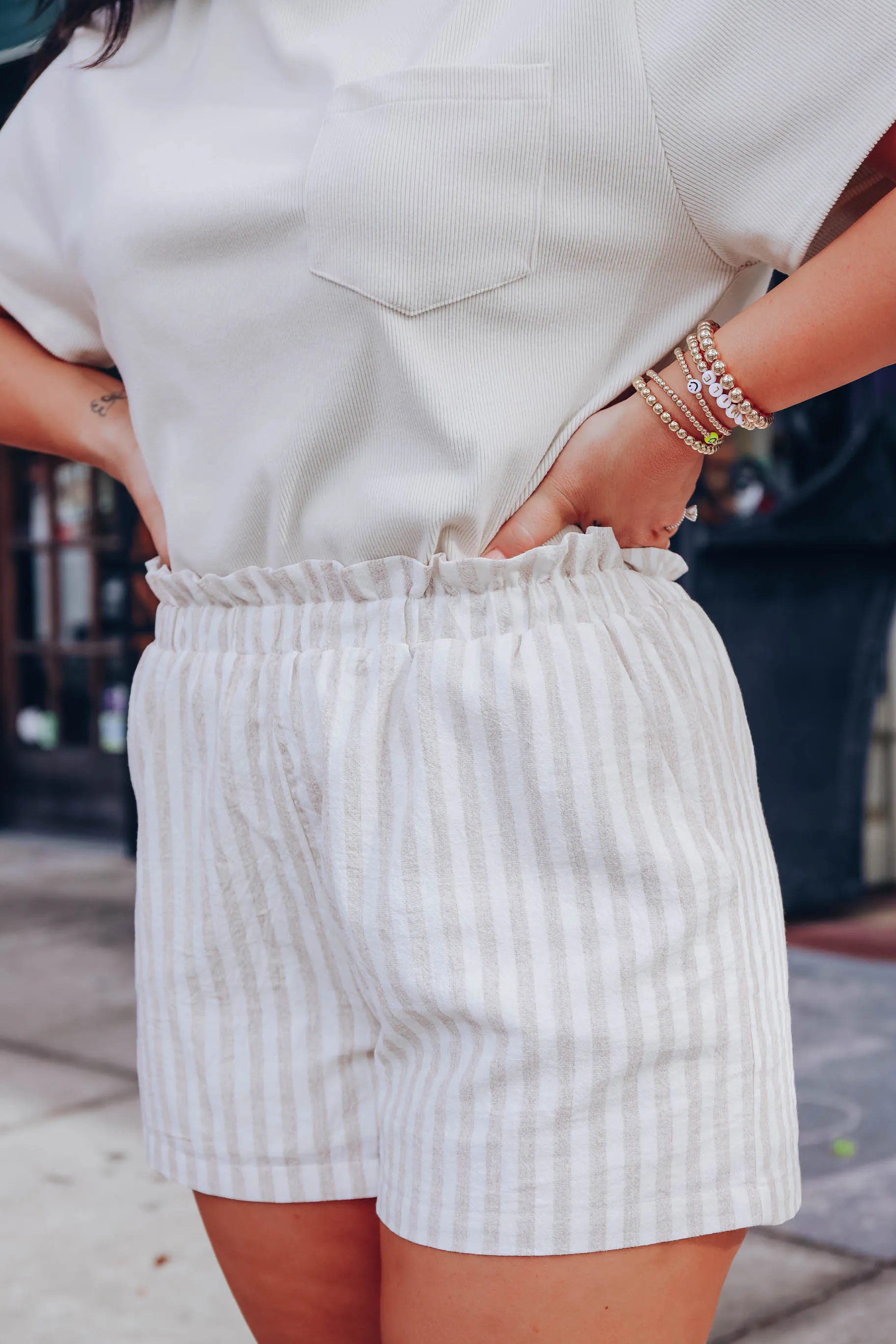 Sandy Ruffle Waist Striped Shorts