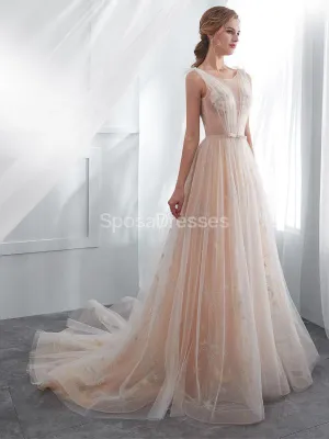 Sexy Backless See Through Lace A-line Cheap Wedding Dresses Online, Unique Bridal Dresses, WD574