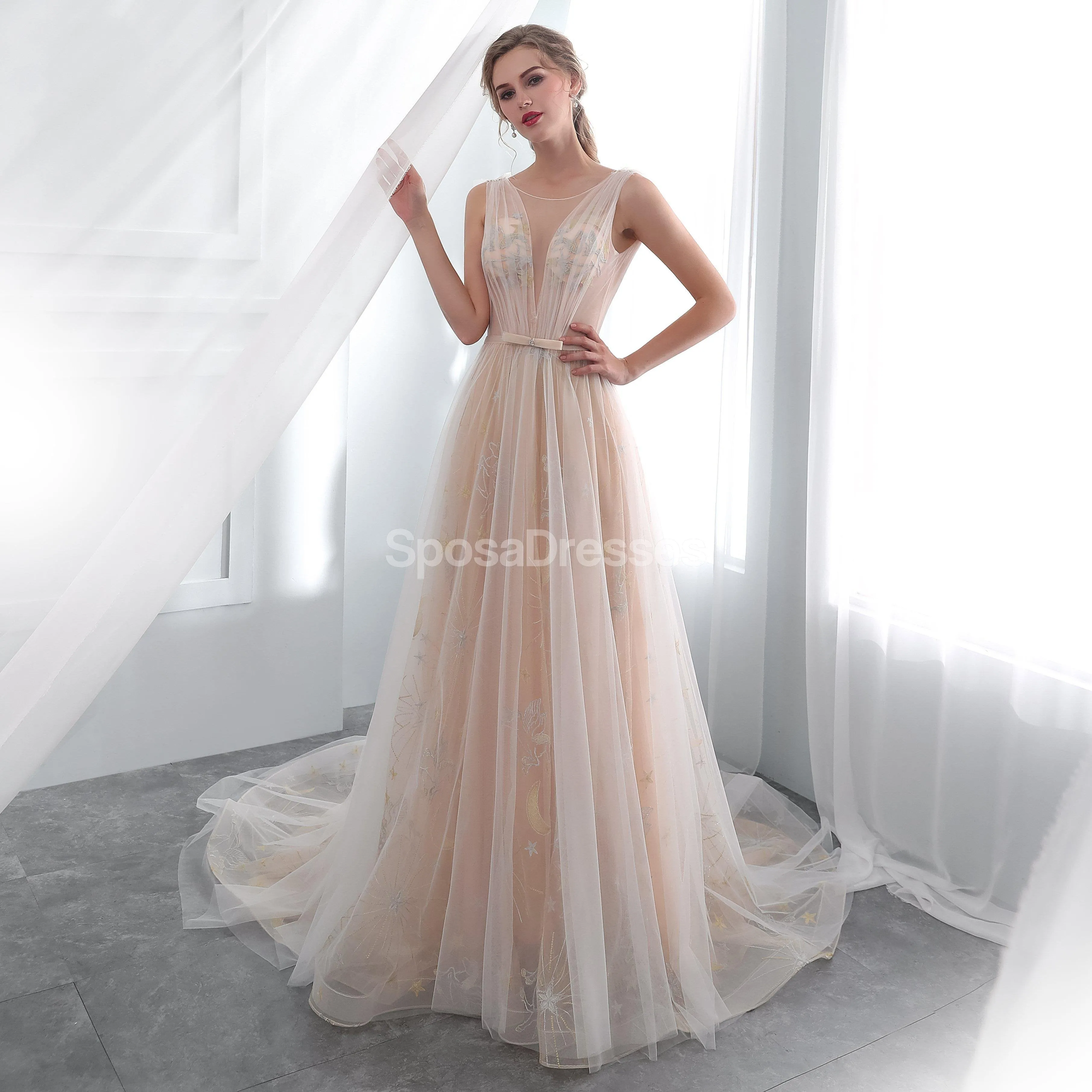 Sexy Backless See Through Lace A-line Cheap Wedding Dresses Online, Unique Bridal Dresses, WD574