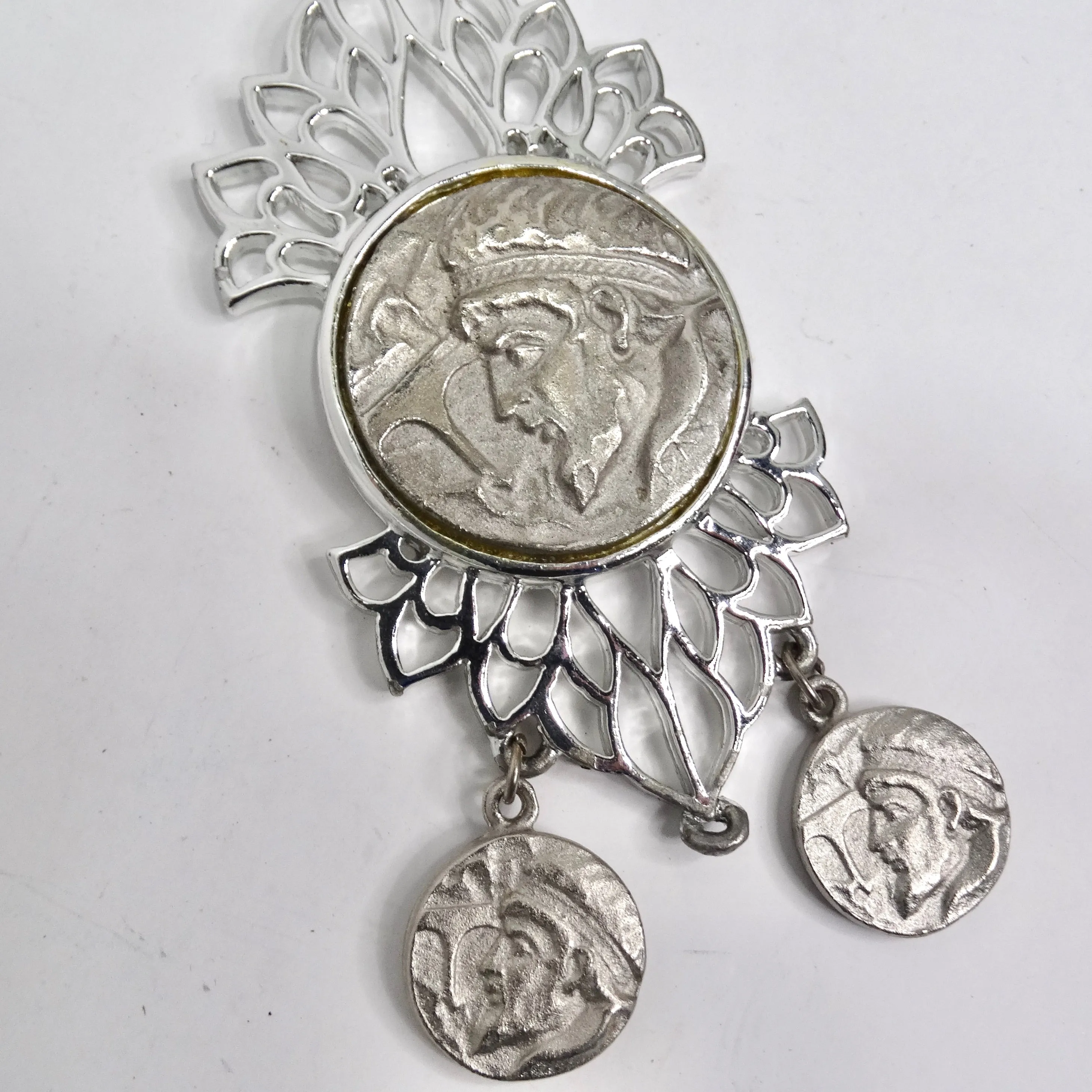 Silver Plated Roman Coin Medallion Pendant Necklace