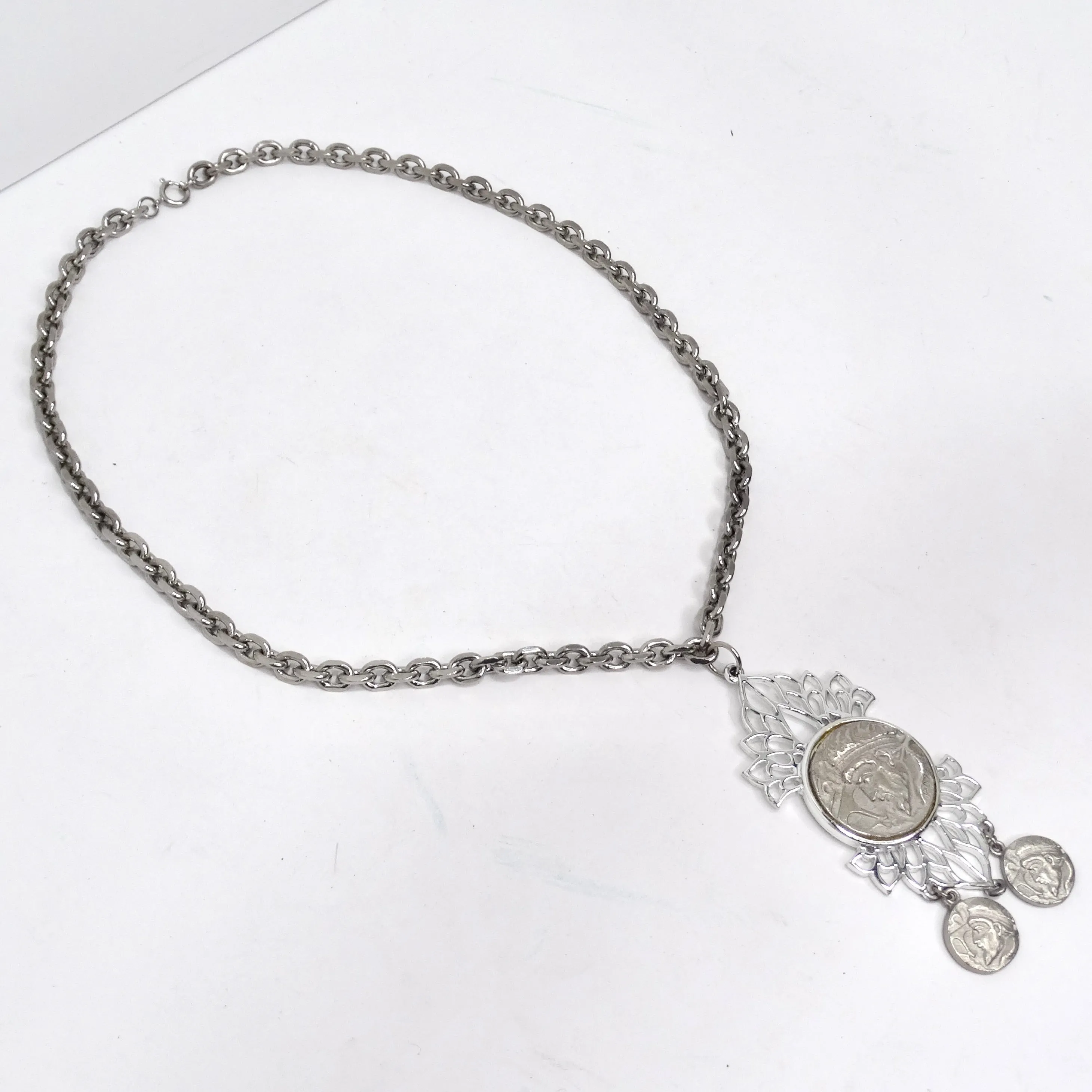 Silver Plated Roman Coin Medallion Pendant Necklace