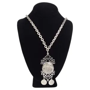 Silver Plated Roman Coin Medallion Pendant Necklace